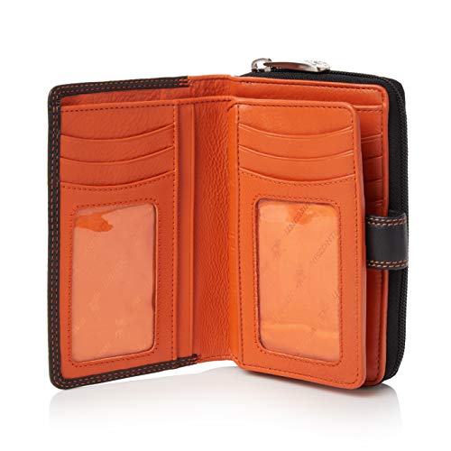 VISCONTI Leder Portemonnaie Damen RFID Schutz Geldbeutel Damen Geldbörse Bifold Mehrfarbig Portmonee in Geschenk-Box ORANGE von VISCONTI