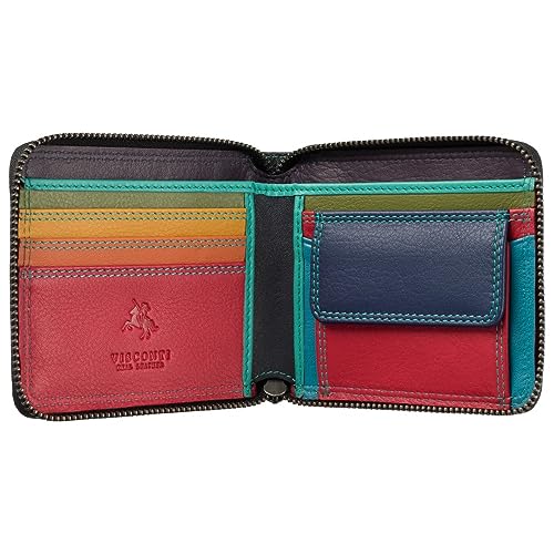 VISCONTI Spectrum Collection Picasso RFID-Geldbörse aus Leder mit Reißverschluss und Tap'n'go-Technologie SP29, Schwarzer Hawaii, RFID-Geldbörse mit umlaufendem Reißverschluss von VISCONTI