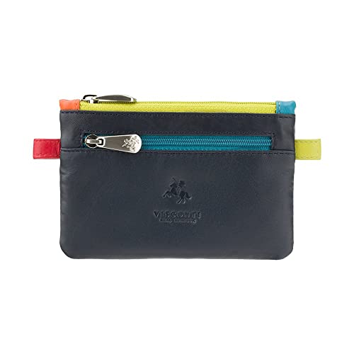 Visconti CP2 Cora Multi Colored Coin Purse Mini Wallet, Marineblau, mehrfarbig, Visconti Leder Multi farbige Reißverschluss oben Cora Geldbörse mit Schlüsselanhänger Cp2 von VISCONTI