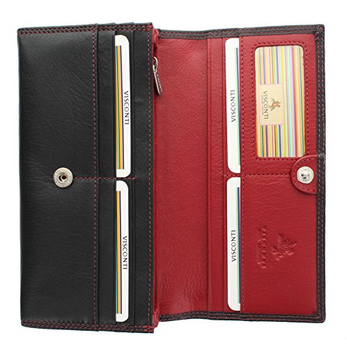Visconti Damenbörse Geldbörse, Kollektion Colorado, weiches Leder mit RFID-Schutz CD21 Schwarz/Rot von VISCONTI