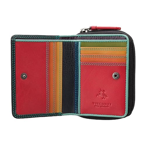 VISCONTI - Luxus Hawaii Wallet - Tap n' Go Technologie - Rainbow Collection - Kartenetui Damen Geldbörse Kartenetui Kartenetui Badge Holder - 5 Kreditkartenfächer Münzfach, Black Rhumba, Faltbare von VISCONTI