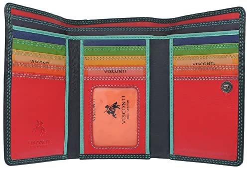 Visconti Rainbow Collection Bora Geldbörse aus Leder, dreifach faltbar, RFID-blockierend, RB43, Schwarz/Rhumba, Einheitsgröße, Modern von VISCONTI