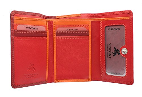 Visconti Rainbow-Kollektion Biola Geldbörse Geldbeutel Leder mit RFID-Schutz RB39 Rot Multi von VISCONTI