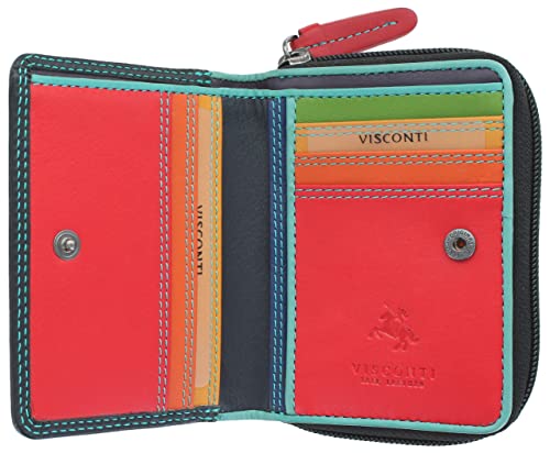 Visconti Rainbow Leather Damen Geldbörse Stil RB53 RFID Blocking, Schwarz/Rhumba, Einheitsgröße, Modern von VISCONTI