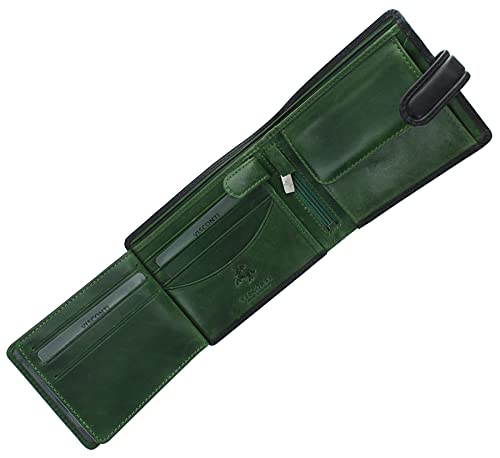 Visconti Torino Collection Atlantis b枚rse aus pflanzlich gegerbtem Leder, doppelt faltbar, TR35, RFID-blockiert, Schwarz/Gr眉nt枚ne, Einheitsgr枚脽e, von VISCONTI