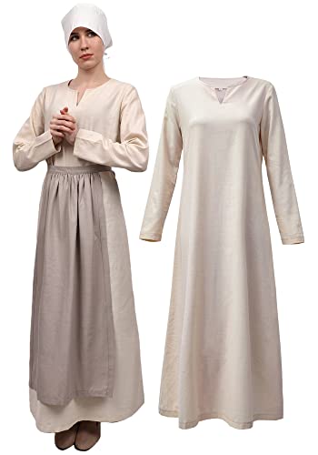 VISINE Mittelalterliches Leinen-Unterkleid für Damen, Schlitzausschnitt, langärmelig, Unterwäsche, Cosplay-Kostüm, elfenbeinfarben von VISINE