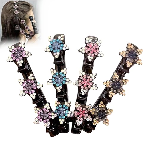 4pcs funkelnde Kristallsteine geflochtene Haar-Accessoires, 2024 neue geflochtene Haarspangen für Frauen, Haarspangen für Frauen aus Satin (C) von VISIOLEX