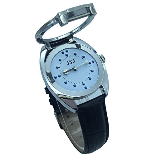 VISIONU Blindenuhr taktile Armbanduhr für Sehbehinderte,Blinde oder ältere Menschen Blau Zifferblatt mit Lederarmband von VISIONU