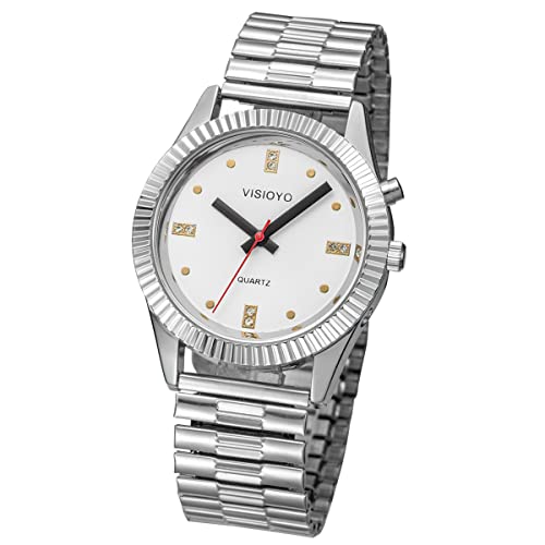 VISIONU Deutsch Sprechende Armbanduhr mit Weckerunktion, Ansage von Uhrzeit und Datum, Weiß- Ziffernblatt von VISIONU