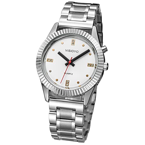 VISIONU Deutsch Sprechende Armbanduhr mit Weckerunktion, Ansage von Uhrzeit und Datum, Weiß- Ziffernblatt von VISIONU