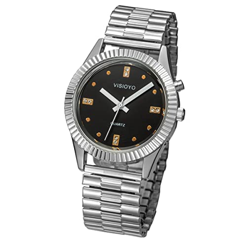 Sprechende Armbanduhr, analog, mit Alarm, Anzeige von Uhrzeit und Datum auf Französisch, für Blind- und Sehbehinderte TFSW-29, Elastisches Armband Tfsw-2901f von VISIONU