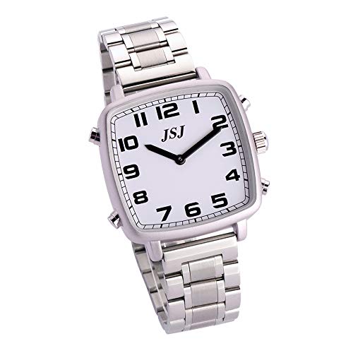 Sprechende Armbanduhr mit Sound in Italienisch, mit Wecker und Zeitanzeige, quadratisches Gehäuse mit weißem Zifferblatt Cinturino Farfalla Chiusura Pieghevole Tisw-1802it von VISIONU