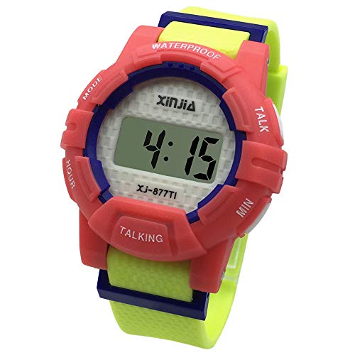 VISIONU Digitale Sprechende Uhr mit Ton auf Italienisch mit Wecker und Stundenbericht für Kinder und Blinde 877TI-3YEL, rot, Armband von VISIONU