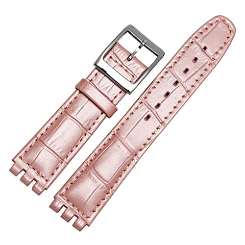 VISIYUBL 1. 7mm 19mm. CALF Leder Uhrenarmband Stahlverschluss Fit for Swatch-Uhr Yrs ycs. Riemenarmband Armband Mann Mode Handgelenk + Werkzeuge (Color : Pink, Size : 17-19-16mm) von VISIYUBL