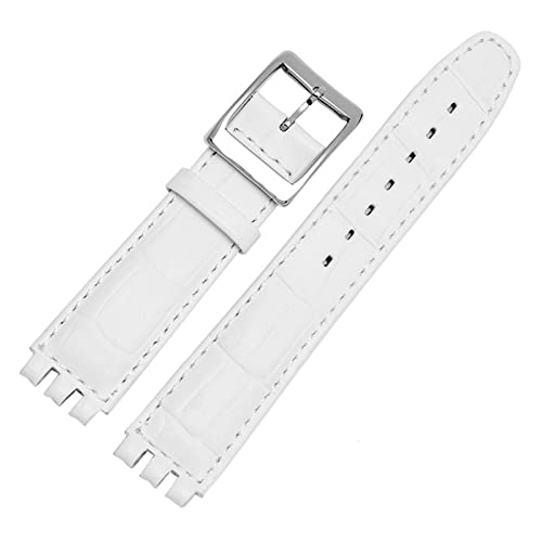 VISIYUBL 1. 7mm 19mm. CALF Leder Uhrenarmband Stahlverschluss Fit for Swatch-Uhr Yrs ycs. Riemenarmband Armband Mann Mode Handgelenk + Werkzeuge (Color : White, Size : 19-22-18mm) von VISIYUBL