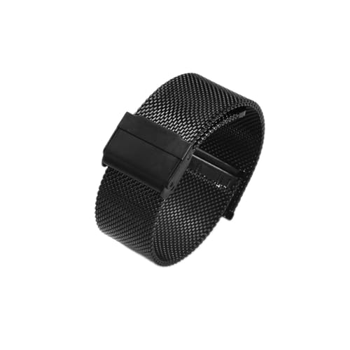 VISIYUBL 12/11/16/18 / 20/22mm Uhrengurt Metall Mesh Edelstahl Armbanduhr Band Frauen Männer Armbanduhr Band Mode Uhr Armband (Color : Black, Size : 12mm) von VISIYUBL