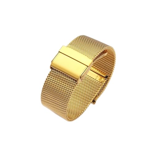 VISIYUBL 12/11/16/18 / 20/22mm Uhrengurt Metall Mesh Edelstahl Armbanduhr Band Frauen Männer Armbanduhr Band Mode Uhr Armband (Color : Golden, Size : 16mm) von VISIYUBL