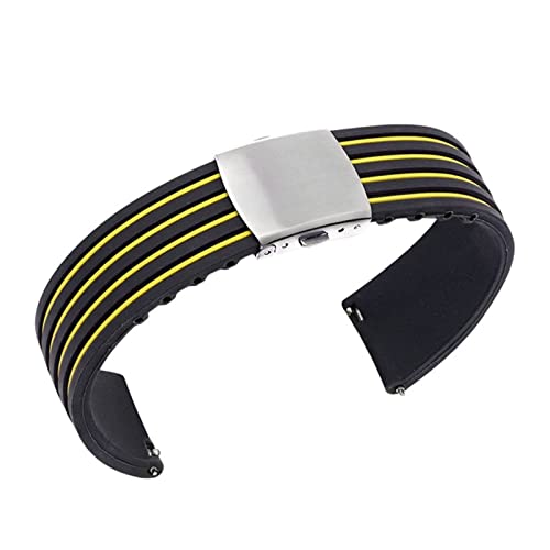 VISIYUBL 18 20mm 22 mm 24 mm Silikongurt Sport Smart Armband Fit for Samsung Fit for Galaxy Watch 45 mm 45 mm fit for Huawei Uhr Gt Doppelfarbwachband (Color : Yellow-silver buckle, Size : 18mm) von VISIYUBL