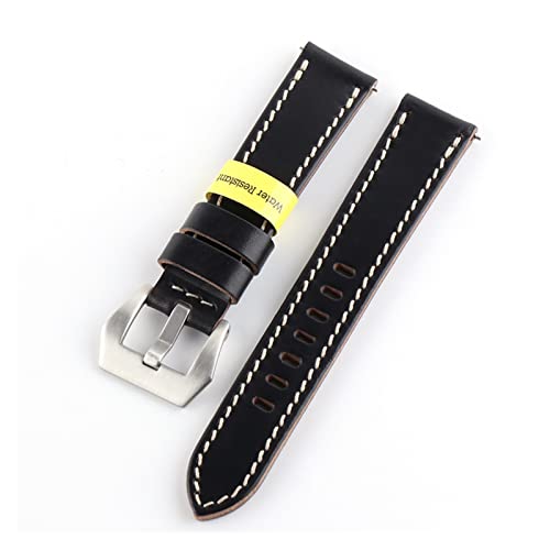 VISIYUBL 19mm / 20mm / 21mm / 22mm echte Horne Holwin Uhrenarmband Lederpferd Retro Vintage Mann Watch-Stil Handgemachtes Ölwachs Fit for Gs Oris. (Color : Black, Size : 20mm) von VISIYUBL