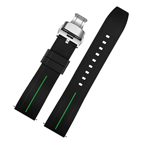 VISIYUBL 20 mm 22 mm Silikon Uhrenband Männer Frauen Schnellfreisetzung wasserdichtes Gummiarmband Schmetterling Schnalle for Tissot Fit for Mido Fit for Citize -Gurt (Color : Black Green 03, Size : von VISIYUBL