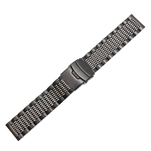 VISIYUBL 20mm 22mm 24mm Herrenuhren Strap Massivmetall Uhrenband 316L Edelstahl Armband Doppelversicherung gebürstete Schnalle (Color : Black, Size : 22mm) von VISIYUBL