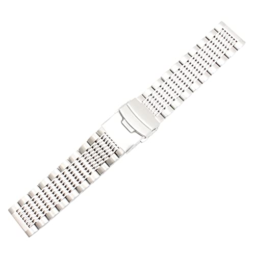 VISIYUBL 20mm 22mm 24mm Herrenuhren Strap Massivmetall Uhrenband 316L Edelstahl Armband Doppelversicherung gebürstete Schnalle (Color : Silver, Size : 24mm) von VISIYUBL