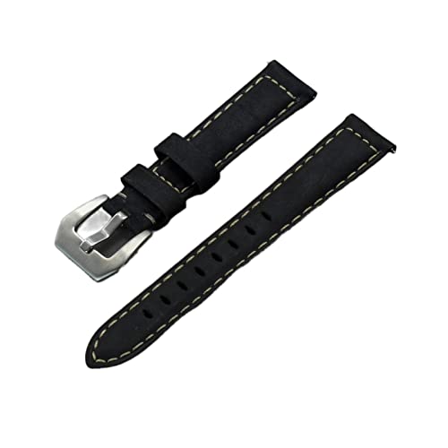 VISIYUBL 20mm 22mm 24mm Vintage Leder Uhrenband Band Gürtel Frauen Männer Uhren Band Verrückter Strap Fit Fit for Huawei/Fit for Seiko/Fit for Omega (Color : Black, Size : 20mm) von VISIYUBL