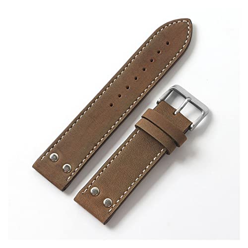 VISIYUBL 20mm 22mm Doppelschraube Universal Leather Watch Band Feld Aviation Armband Gürtel Watch Strap Armband Fit for Hamilton (Color : Brown white, Size : 20mm black clasp) von VISIYUBL