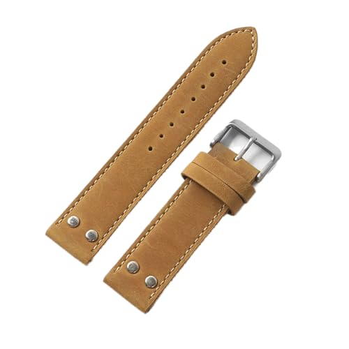 VISIYUBL 20mm 22mm Doppelschraube Universal Leather Watch Band Feld Aviation Armband Gürtel Watch Strap Armband Fit for Hamilton (Color : Yellow, Size : 20mm black clasp) von VISIYUBL
