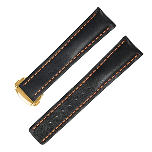 VISIYUBL 20mm 22mm Leder Fit for Omega Seamaster 300 Fit for Samsung Galaxy-Gang S3 Fit for Amazfit Gtr Fit for Garmin Smart Watch Band Strap Armband Armband (Color : Black orange gold, Size : 20mm von VISIYUBL