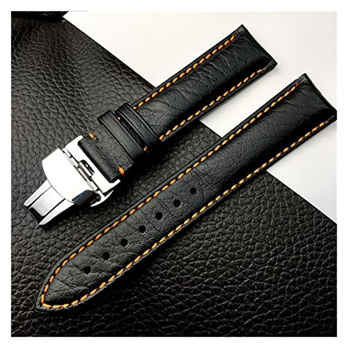 VISIYUBL 20mm 22mm Universal Leder Armbanduhr Uhr Fit for Zenith Fit for Hamilton Fit for Omega Man Watch Scrub Muster Schwarzes Armband (Color : Black orange clasp, Size : 22x20mm) von VISIYUBL