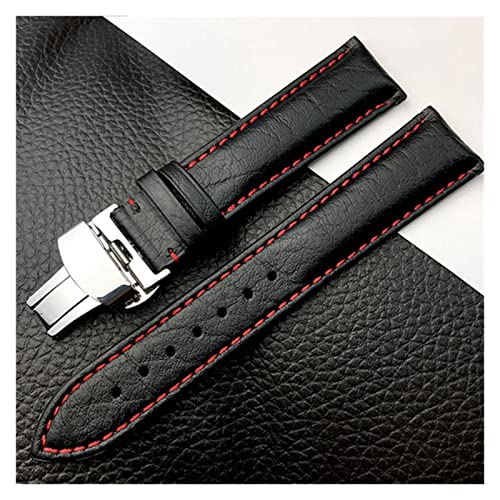 VISIYUBL 20mm 22mm Universal Leder Armbanduhr Uhr Fit for Zenith Fit for Hamilton Fit for Omega Man Watch Scrub Muster Schwarzes Armband (Color : Black red clasp, Size : 20x18mm) von VISIYUBL