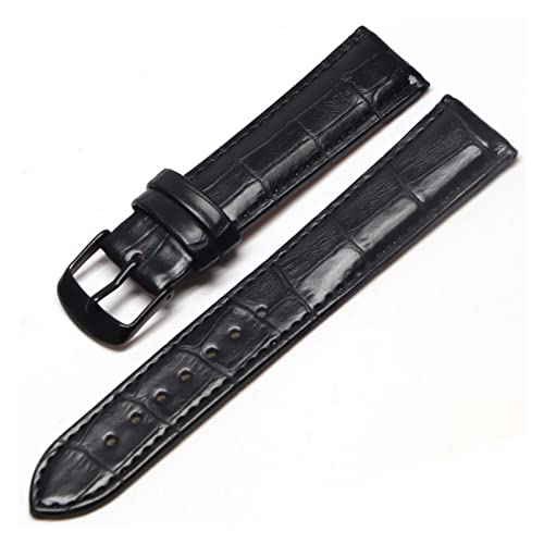 VISIYUBL 20mm Uhren Band Leder 22mm Männer Frauen braun wasserdichte Uhrengurt 16m Stahlschnalle Schwarz 18mm Uhrband (Color : Black black, Size : 22mm) von VISIYUBL