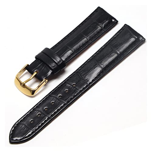 VISIYUBL 20mm Uhren Band Leder 22mm Männer Frauen braun wasserdichte Uhrengurt 16m Stahlschnalle Schwarz 18mm Uhrband (Color : Black gold, Size : 22mm) von VISIYUBL