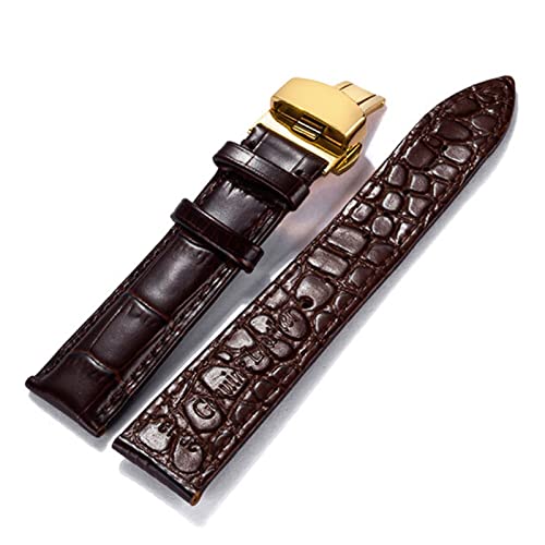 VISIYUBL 20mm Uhrenarmband Armband 18mm 19mm 20mm 21mm 22mm Weiche Leder Watch Strap Alligator Getreide Uhr Band (Color : Gold-borwn, Size : 20mm) von VISIYUBL