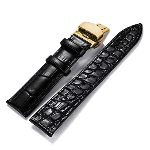 VISIYUBL 20mm Uhrenarmband Armband 18mm 19mm 20mm 21mm 22mm Weiche Leder Watch Strap Alligator Uhrenband (Color : Gold-black, Size : 16mm) von VISIYUBL