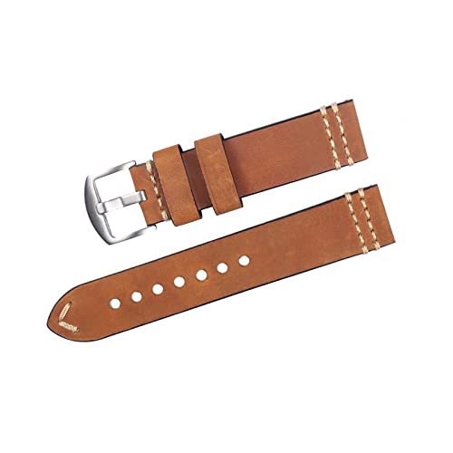 VISIYUBL 22mm 24mm Leder Uhrenarmbandband Vintage Handgemachte Armbanduhr Band Leder Uhrengürtel mit Edelstahl Pin Schnalle (Color : Orange Brown, Size : 22mm) von VISIYUBL