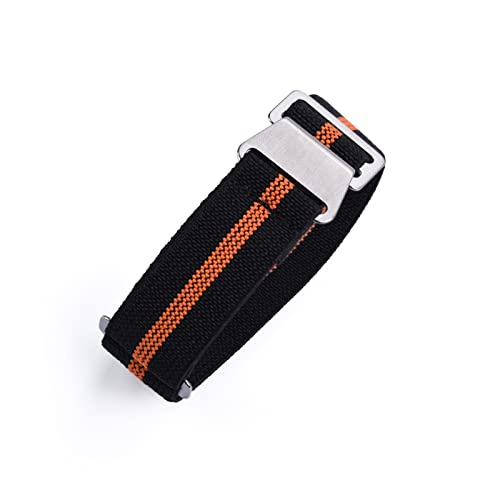 VISIYUBL 60er Jahre Französischer Truppen Fallschirmtasche Strap Fit for NATO Strap 22mm Elastische Nylonarmband Zubehör Uhrenarmband Ersetzen 20mm Uhrengurte (Color : BLACK ORANGE LINE, Size : 22mm von VISIYUBL