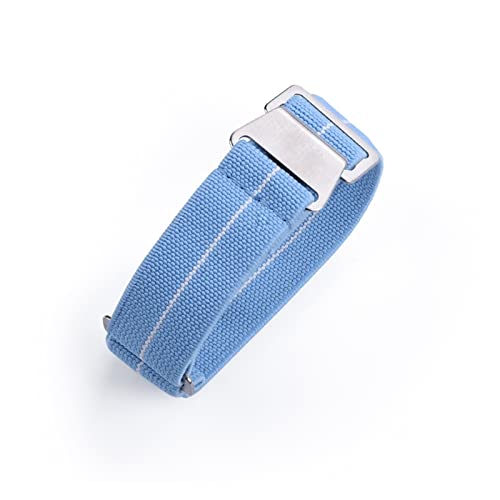 VISIYUBL 60er Jahre Französischer Truppen Fallschirmtasche Strap Fit for NATO Strap 22mm Elastische Nylonarmband Zubehör Uhrenarmband Ersetzen 20mm Uhrengurte (Color : LIGHT BLUE WHITE, Size : 20mm von VISIYUBL