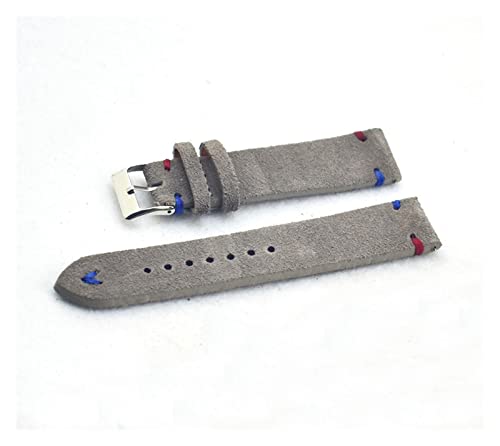 VISIYUBL Armbands Retro Leder Männer Frauen 18mm 20mm 22mm 24mm Uhrenarmband Strap Metall Pin Schnalle Zubehör KZSD05. (Color : Gray-Red Blue Line, Size : 20mm) von VISIYUBL