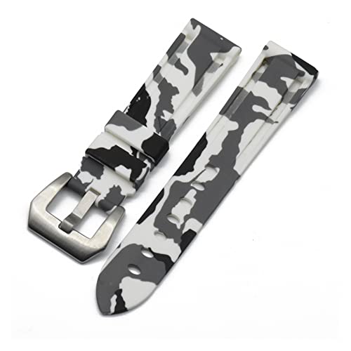 VISIYUBL Camouflage Silikon Uhrenband 20mm 22mm 24mm Wasserdichte Gummi Uhr Band Armband for Smartwatch Zubehör (Color : White, Size : 24mm) von VISIYUBL