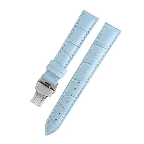 VISIYUBL Dame Watch-Bands fit for PP Ansehen Fit for Omega Leder Uhrenband Fit for Tissot Marke Armband Armband Frauen 12/14/16/18/20/22/22mm (Color : Bright blue silver, Size : 16mm) von VISIYUBL