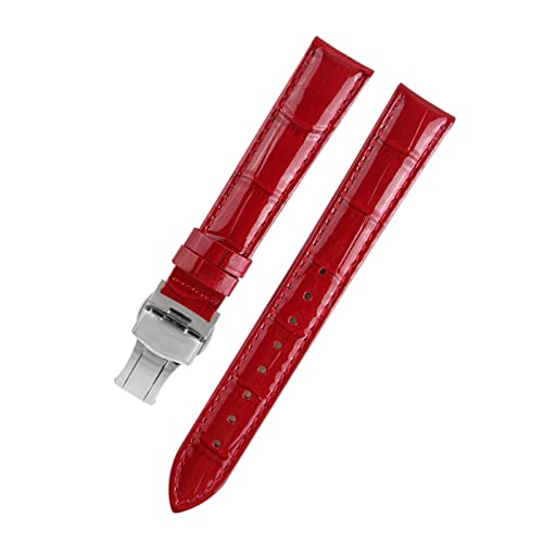 VISIYUBL Dame Watch-Bands fit for PP Ansehen Fit for Omega Leder Uhrenband Fit for Tissot Marke Armband Armband Frauen 12/14/16/18/20/22/22mm (Color : Bright red silver, Size : 19mm) von VISIYUBL