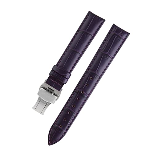 VISIYUBL Dame Watch-Bands fit for PP Ansehen Fit for Omega Leder Uhrenband Fit for Tissot Marke Armband Armband Frauen 12/14/16/18/20/22/22mm (Color : Deep purple silver, Size : 14mm) von VISIYUBL