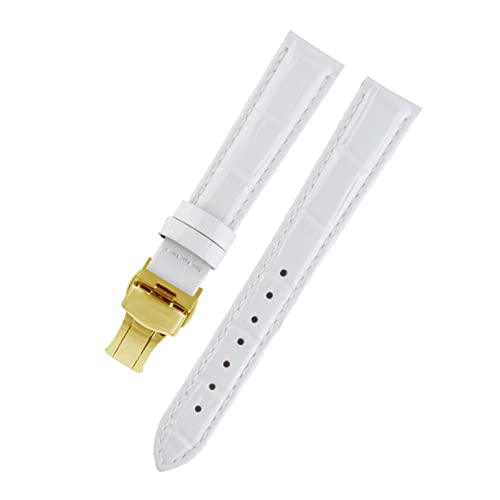 VISIYUBL Dame Watch-Bands fit for PP Ansehen Fit for Omega Leder Uhrenband Fit for Tissot Marke Armband Armband Frauen 12/14/16/18/20/22/22mm (Color : White gold, Size : 18mm) von VISIYUBL