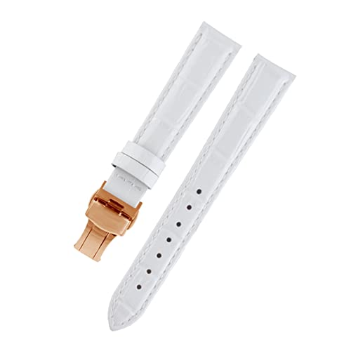 VISIYUBL Dame Watch-Bands fit for PP Ansehen Fit for Omega Leder Uhrenband Fit for Tissot Marke Armband Armband Frauen 12/14/16/18/20/22/22mm (Color : White rosegold, Size : 24mm) von VISIYUBL