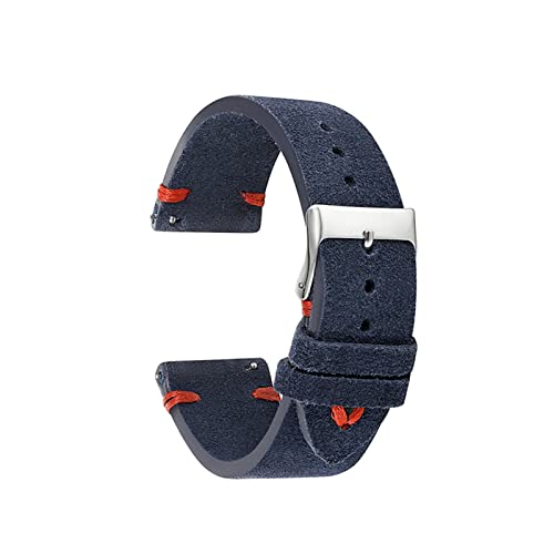 VISIYUBL Design Klassisches Lederarmband 18mm 20mm 22mm Uhrenband Gürtel Zubehör Watchriemen KZSD02. (Color : Blue-Orange Line, Size : 20mm) von VISIYUBL