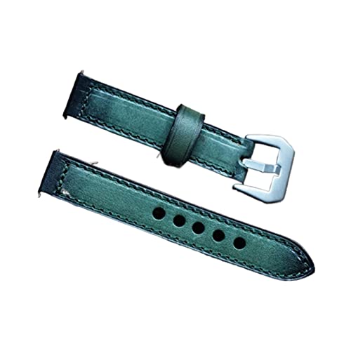 VISIYUBL Dicke Uhrenarmband Vintage Lederband 20mm 22mm 24mm mit Edelstahlschnalle Watch Strap Gürtel Armband Fit for Panerai KZB02. (Color : Green, Size : 20mm) von VISIYUBL