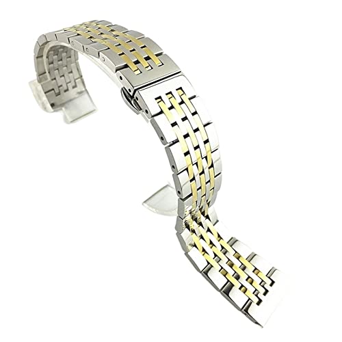 VISIYUBL Edelstahl -Uhren -Band -Gurt Schwarz Roségold Ersatz Metall Uhrenband Armband 17 18 20 mm 21mm 22mm Mann Luxusgurt (Color : Silver-gold, Size : 17mm) von VISIYUBL