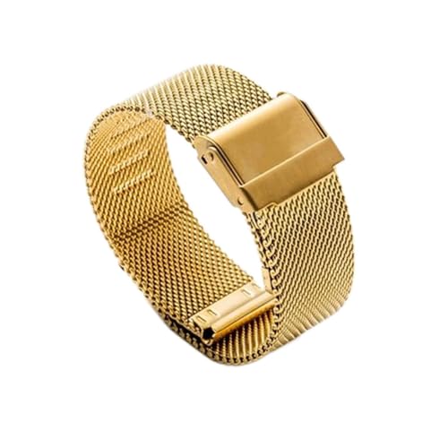 VISIYUBL Edelstahl Watch Strap Armbanduhr Mesh Ersatz Universalband 12mm 14mm 16mm 18mm 20mm 22mm (Color : Gold, Size : 16mm) von VISIYUBL